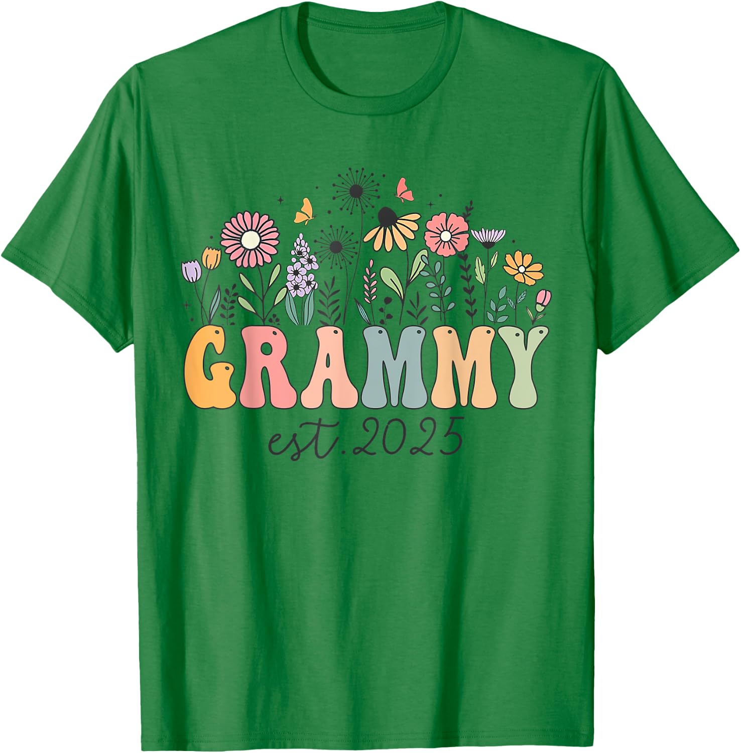Grammy Est. 2025 Floral Groovy Retro Hippie Wildflower T-Shirt - T-Shirt | Irish Green