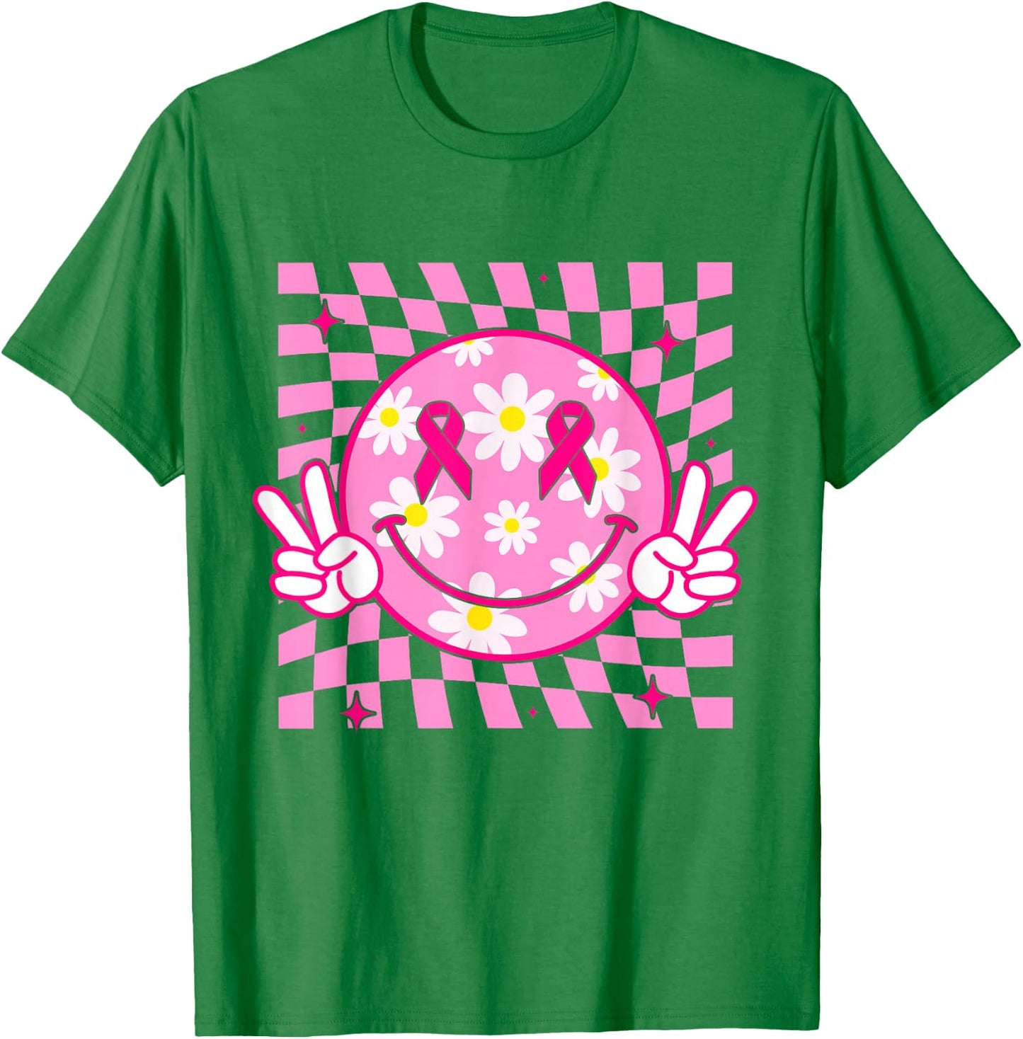 Breast Cancer Shirt Women Smile Face Breast Cancer Awareness T-Shirt - T-Shirt | Irish Green