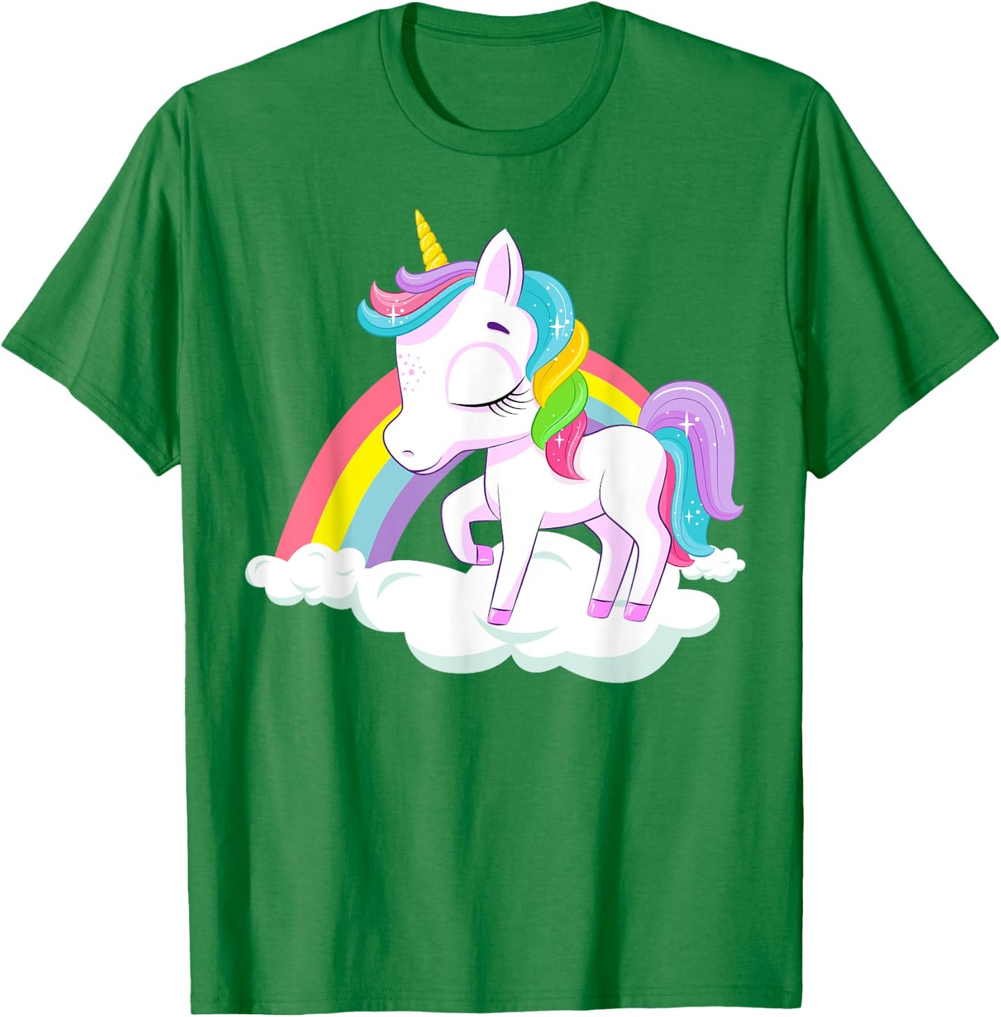 Pink Rainbow Unicorn Baby Dancing on Fluffy Clouds T-Shirt - T-Shirt | Irish Green