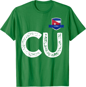 Cuba Human-Flag Letter C and U Cuban T-Shirt - T-Shirt | Irish Green