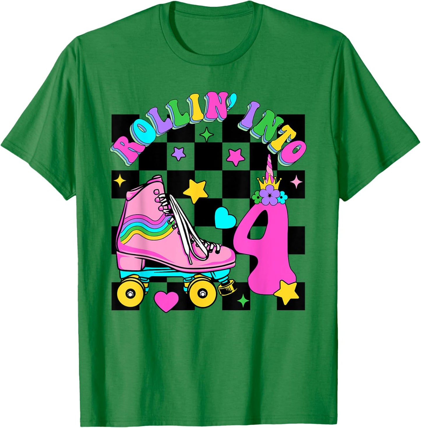 Rolling Into 4 Years Old Skater 4th Birthday Kids Girls T-Shirt - T-Shirt | Irish Green