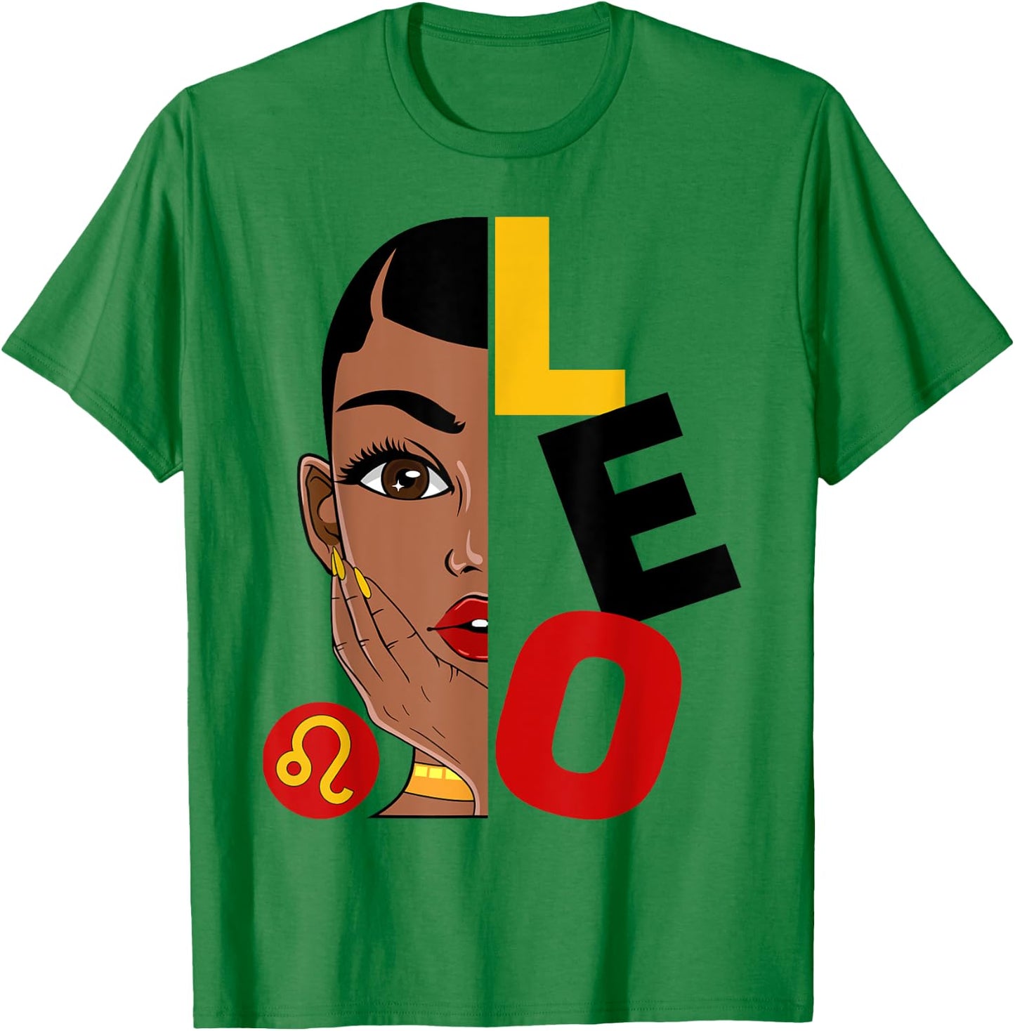 Leo Queen Short Hair Black Woman Girl Zodiac Sign T-Shirt - T-Shirt | Irish Green