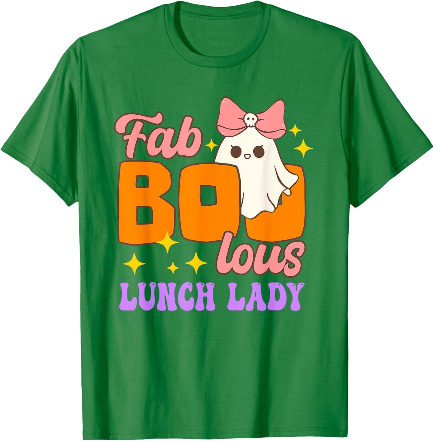Cute Fab Boo Lous Lunch Lady Ghost Pumpkin Spooky Halloween T-Shirt - T-Shirt | Irish Green