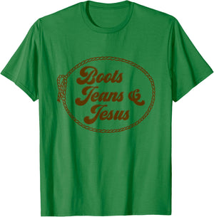 Cute Boots Jeans And Jesus Cowgirl Christian Country Western T-Shirt - T-Shirt | Irish Green
