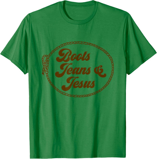Cute Boots Jeans And Jesus Cowgirl Christian Country Western T-Shirt - T-Shirt | Irish Green