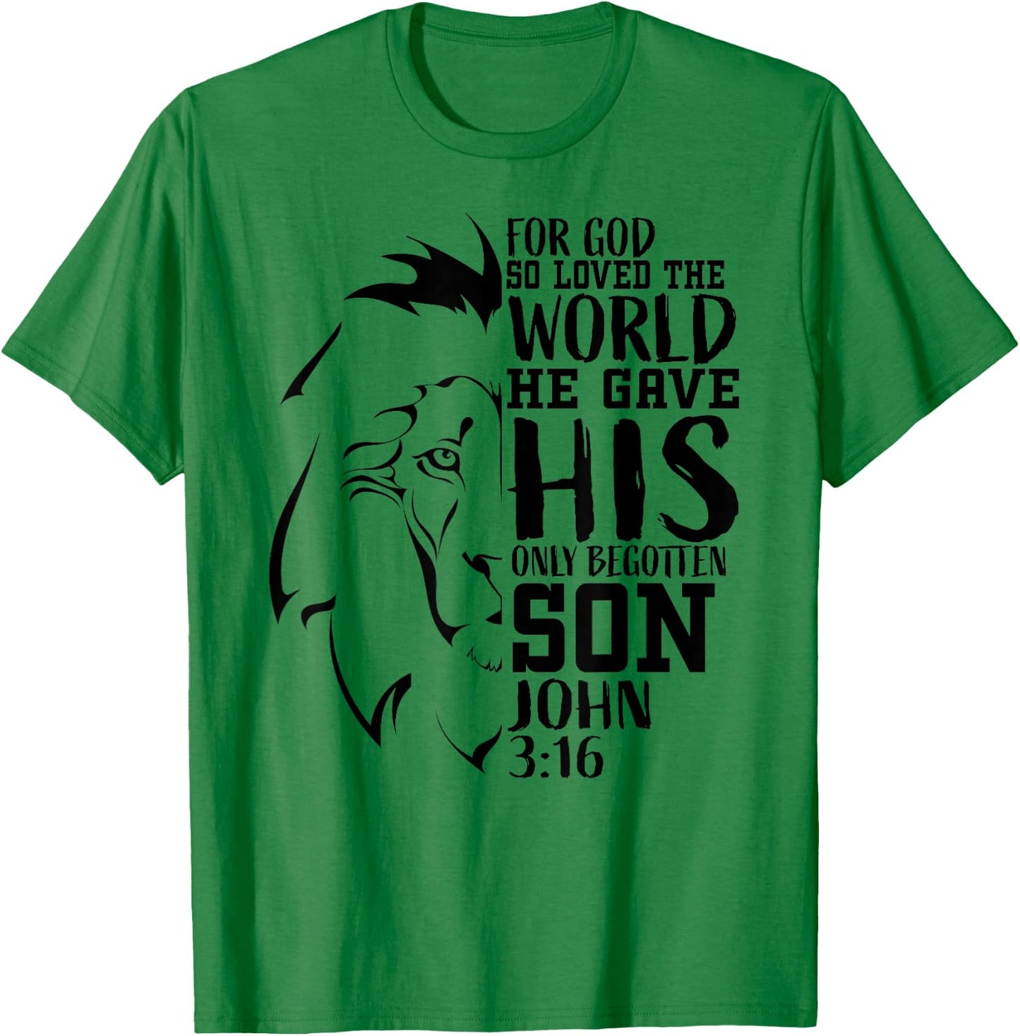 Christian Shirts Men Lion Bible Verse Shirt Gifts John 3:16 T-Shirt - T-Shirt | Irish Green