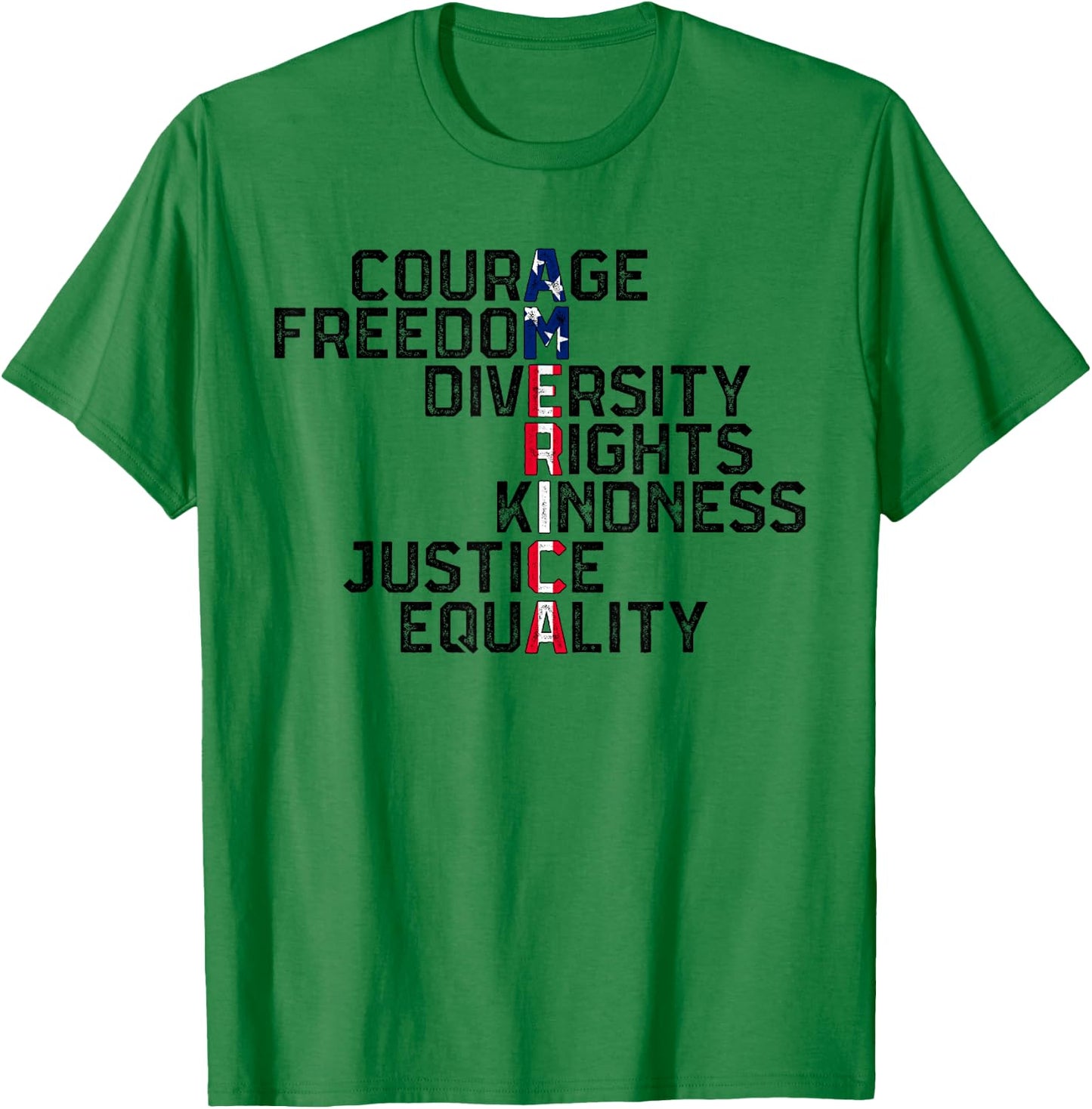 Courage Freedom Diversity Rights Kindness Justice Equality T-Shirt - T-Shirt | Irish Green