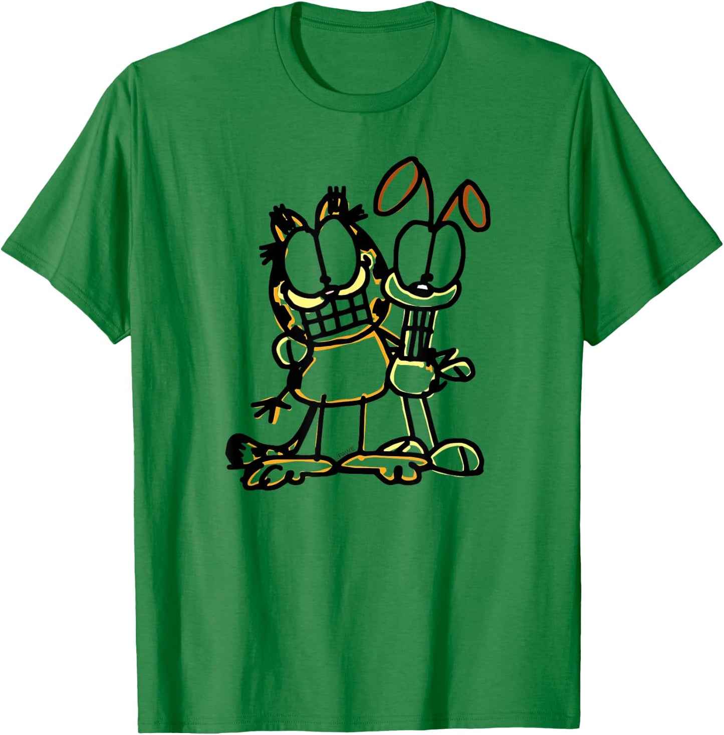 Garfield Sketch Garfiled and Odie Cartoon Cat and Dog T-Shirt - T-Shirt | Irish Green