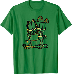 Garfield Sketch Garfiled and Odie Cartoon Cat and Dog T-Shirt - T-Shirt | Irish Green