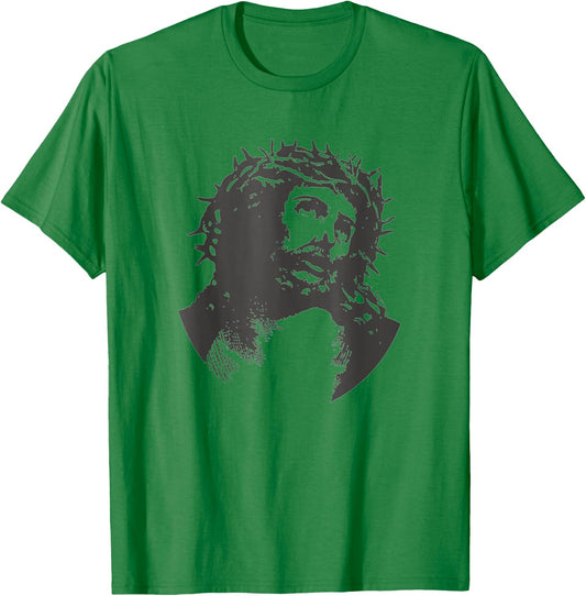Face Of Jesus Christ Crown Of Thorns Catholic Faith T-Shirt - T-Shirt | Irish Green