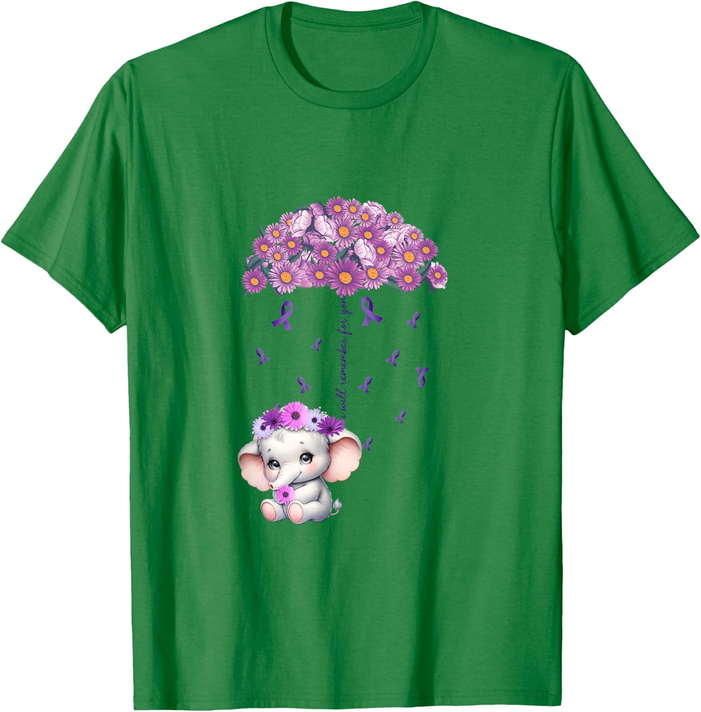 Cute Purple Elephant Alzheimer's Awareness I will Remember T-Shirt - T-Shirt | Irish Green