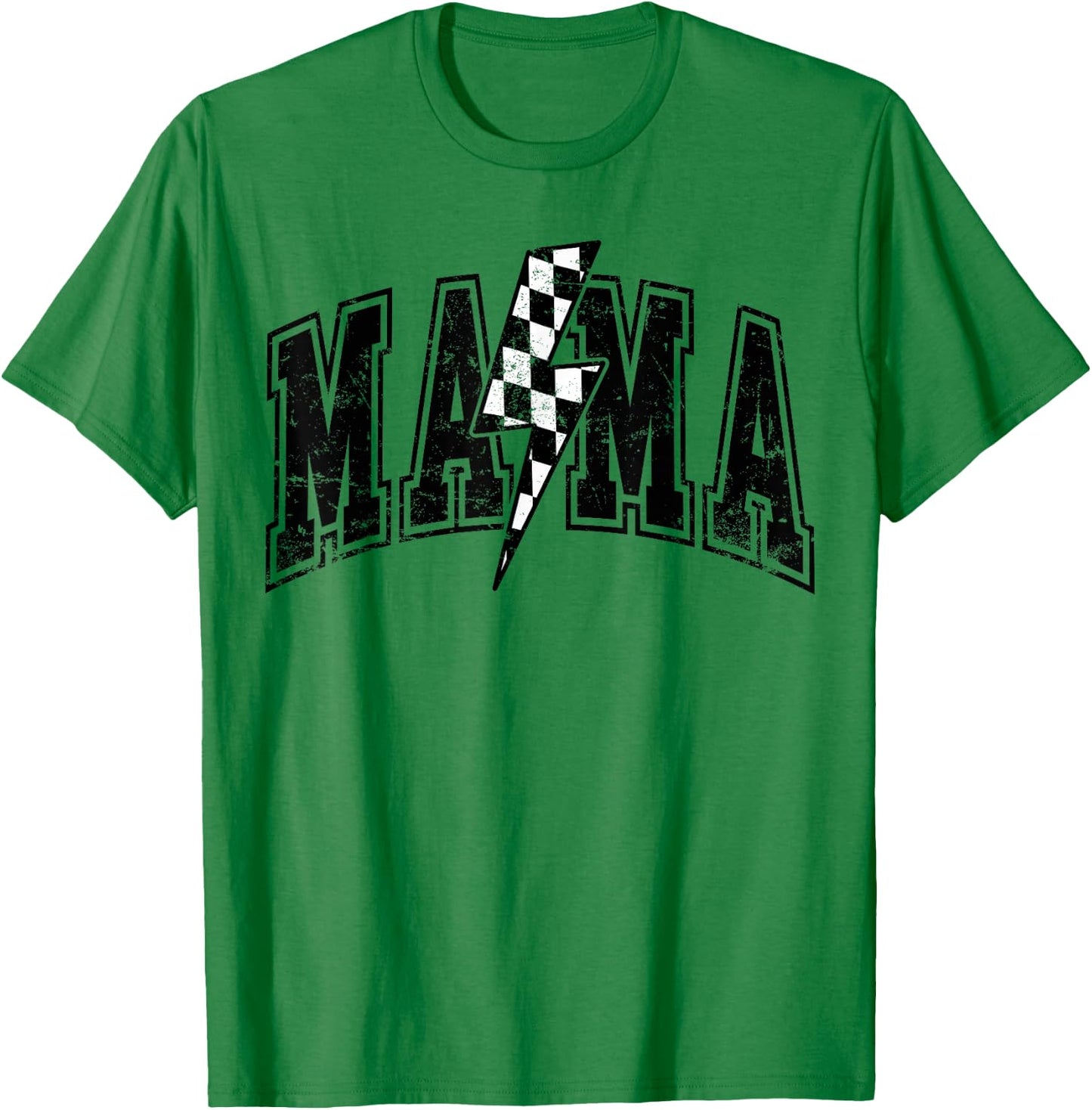 Mama Lightning Bolt Checkered Varsity For Mom Women T-Shirt - T-Shirt | Irish Green