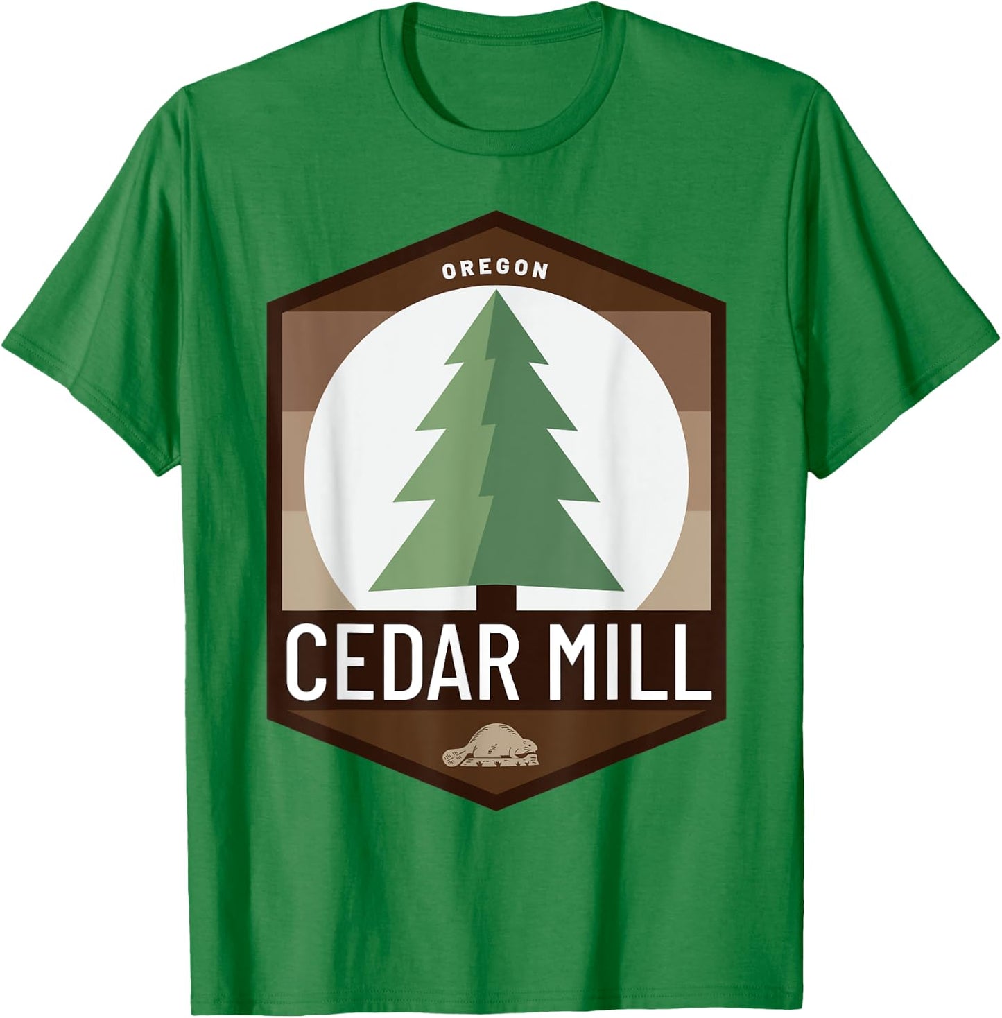 Cedar Mill Oregon OR Douglas Fir Tree Beaver Pine Badge T-Shirt - T-Shirt | Irish Green