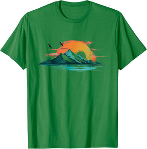 Abstract Mountain Landscape at Sunset T-Shirt - T-Shirt | Irish Green