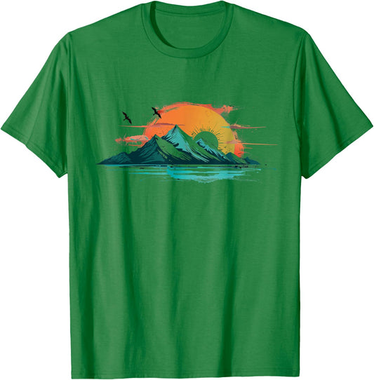 Abstract Mountain Landscape at Sunset T-Shirt - T-Shirt | Irish Green