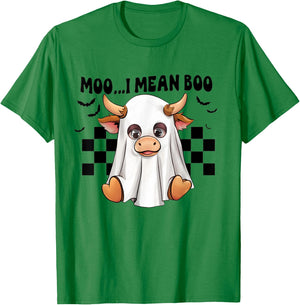 Moo I Mean Boo Ghost Cow Funny Halloween Costume Cow Lover T-Shirt - T-Shirt | Irish Green