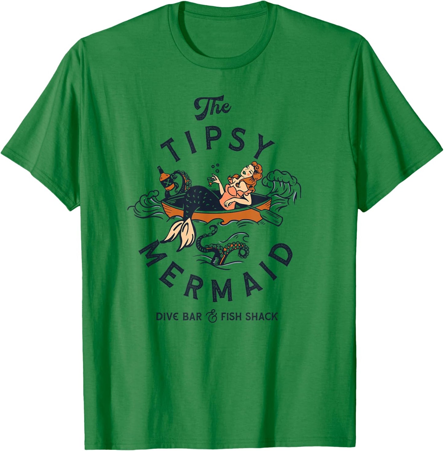 The Tipsy Mermaid Funny Whiskey Drinking Party Tattoo Pinup T-Shirt - T-Shirt | Irish Green