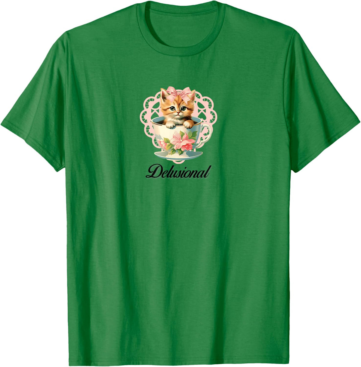 Delusional Coquette Cat Kitten Pink Bow Ribbon Y2K Aesthetic T-Shirt - T-Shirt | Irish Green
