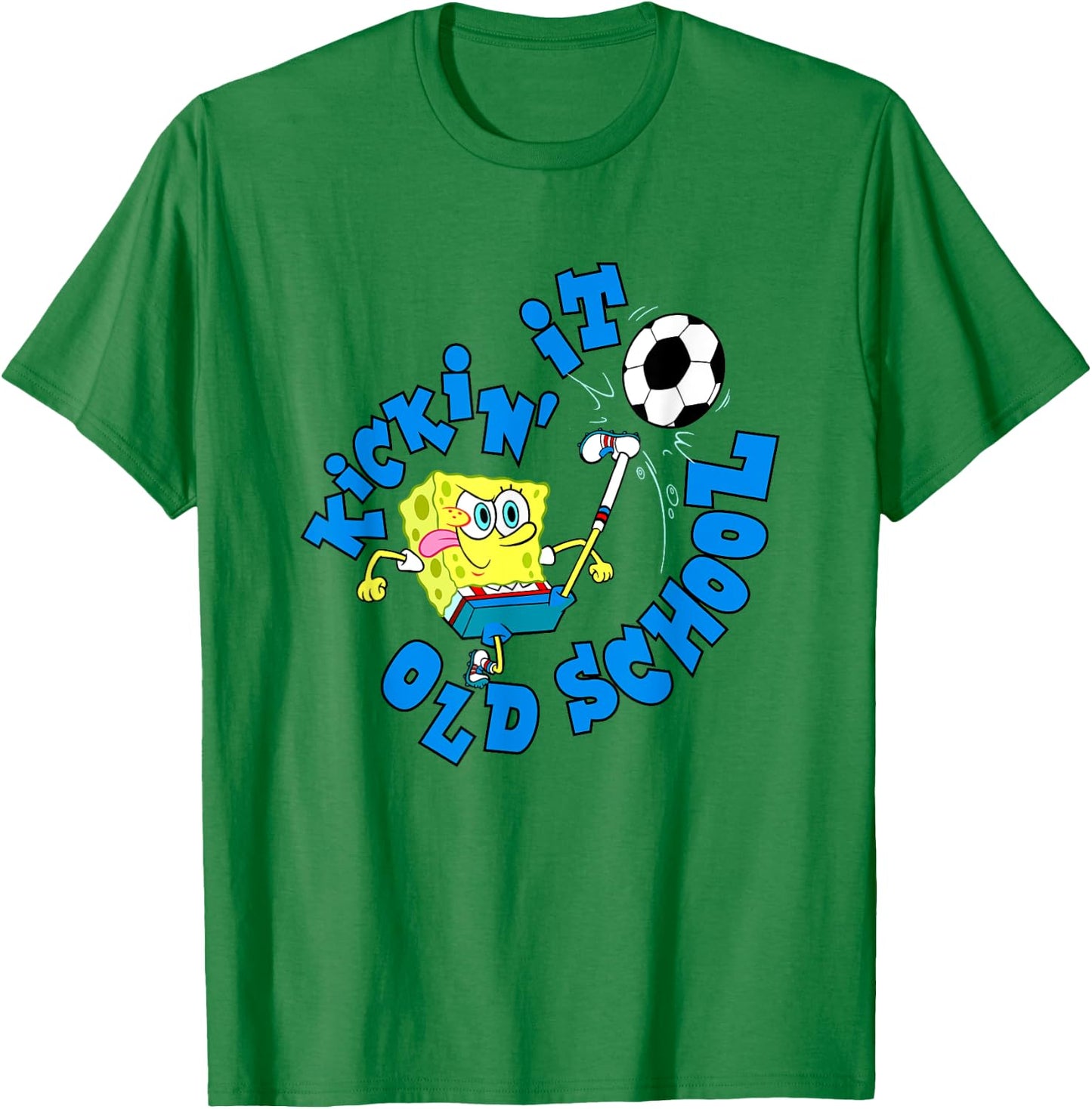SpongeBob SquarePants Kickin' It Old School Playing Soccer T-Shirt - T-Shirt | Irish Green