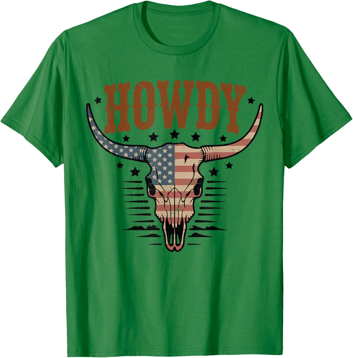 Howdy Cow-Skull American Flag Cowboy Western Rodeo Toddler T-Shirt - T-Shirt | Irish Green