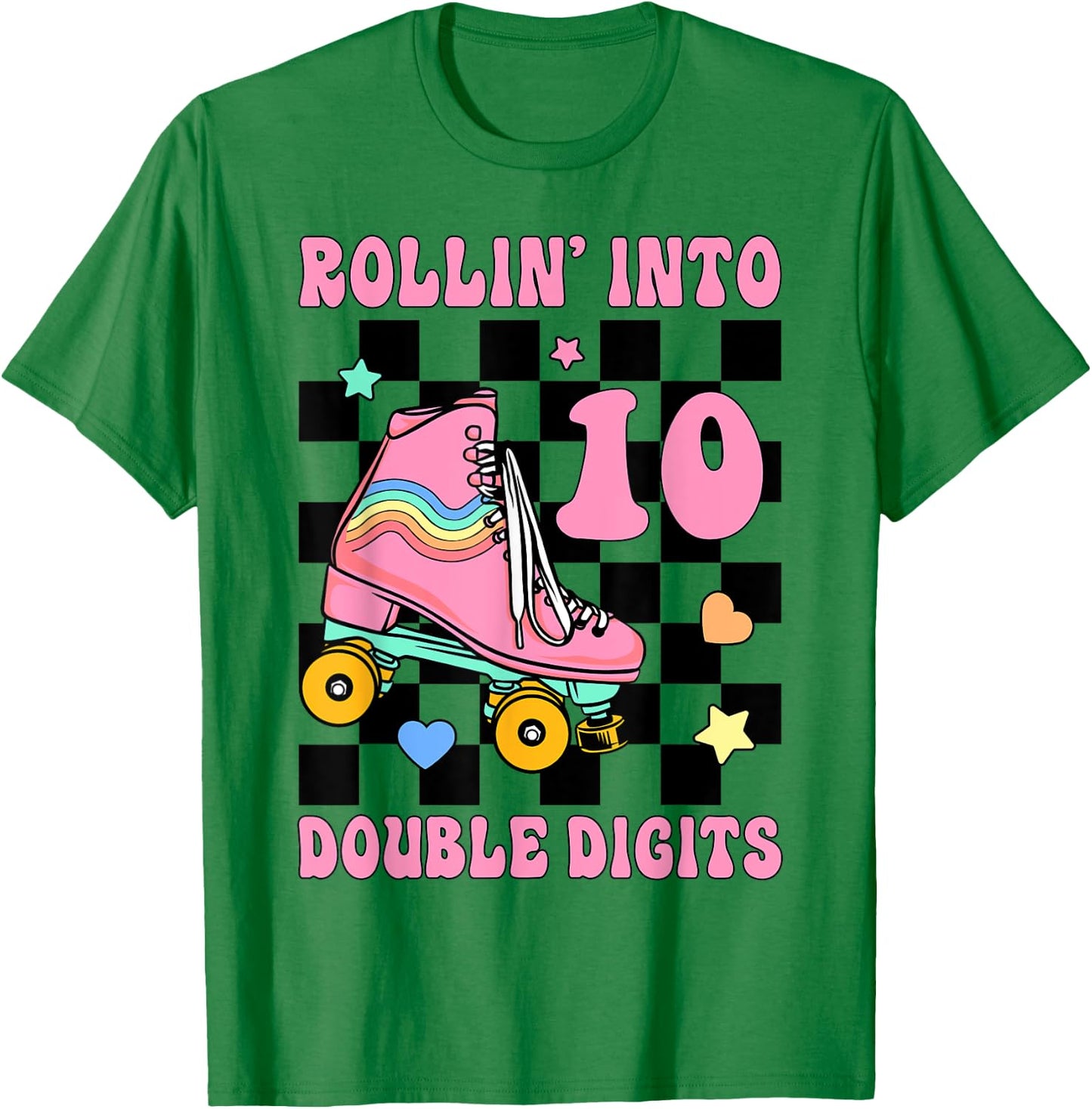 Rolling Into 10 Roller Skating Double Digits 10th Birthday T-Shirt - T-Shirt | Irish Green