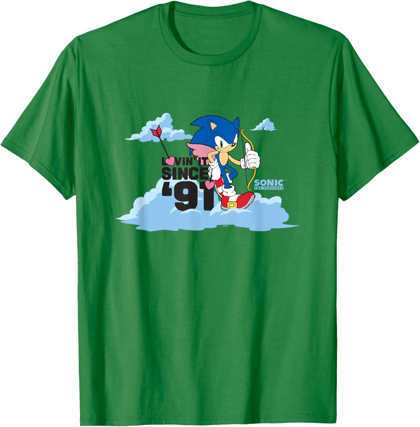 Sonic The Hedgehog Valentine's Day Lovin' It Since 91 Poster T-Shirt - T-Shirt | Irish Green