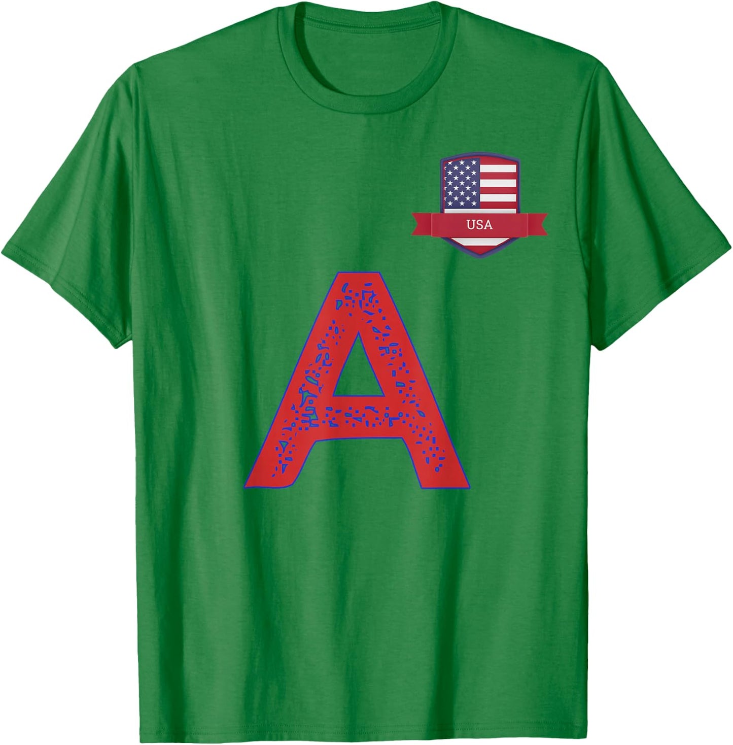 USA Human-Flag Letter A American USA Red T-Shirt - T-Shirt | Irish Green