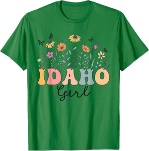 Idaho Girl Wildflower Groovy Idaho Lover T-Shirt - T-Shirt | Irish Green