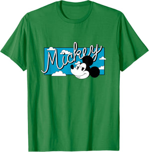 Disney Mickey And Friends Retro Mickey Head Big Chest Logo T-Shirt - T-Shirt | Irish Green