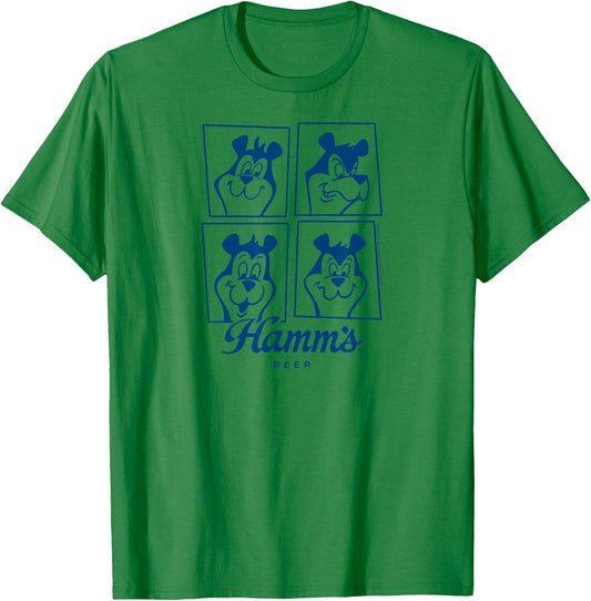 Hamm's - Beer Bear Cartoon Mascot Sascha Face Grid T-Shirt - T-Shirt | Irish Green