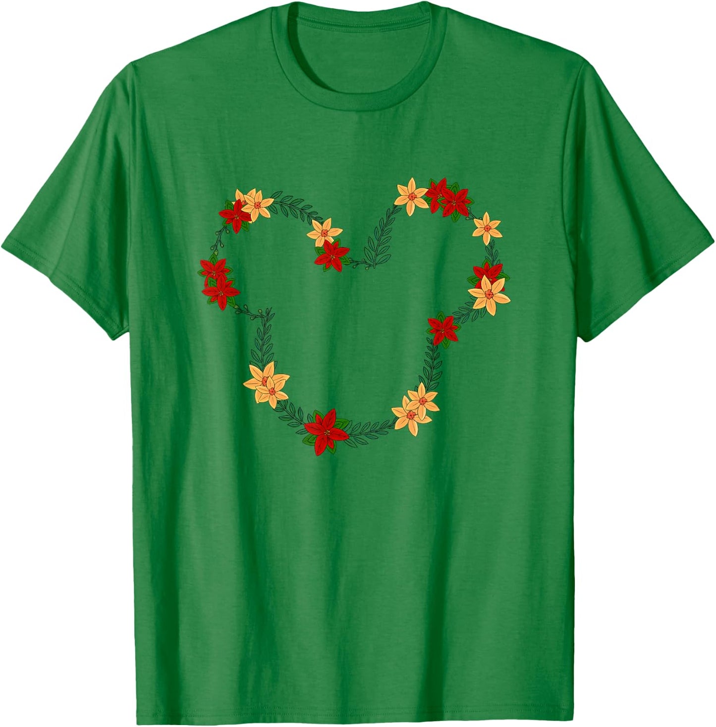 Disney Mickey And Friends December Birth Flower Wreath T-Shirt - T-Shirt | Irish Green