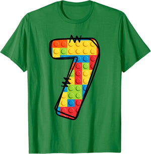 7 Year Old Blocks Building Master Builder 7th Birthday T-Shirt - T-Shirt | Irish Green