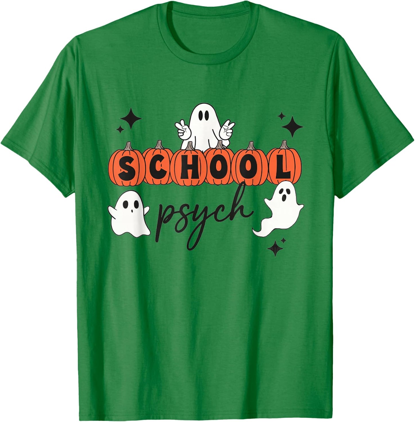 One Spooky School Psychologist Halloween Pumpkin Ghosts T-Shirt - T-Shirt | Irish Green