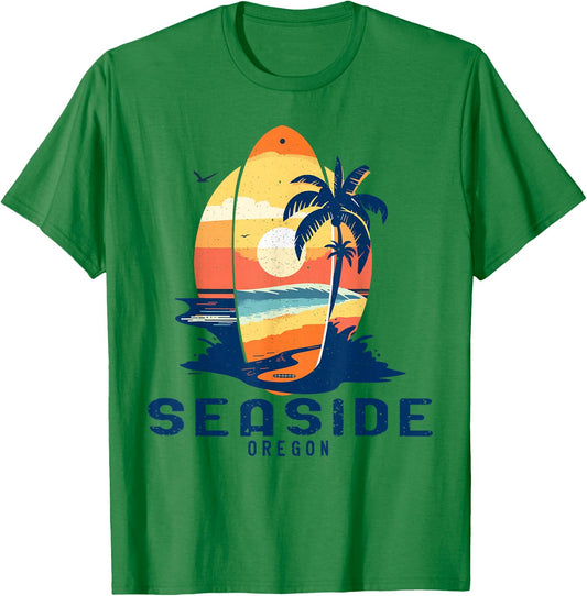 Vintage Oregon Seaside Surfboard Beach T-Shirt - T-Shirt | Irish Green