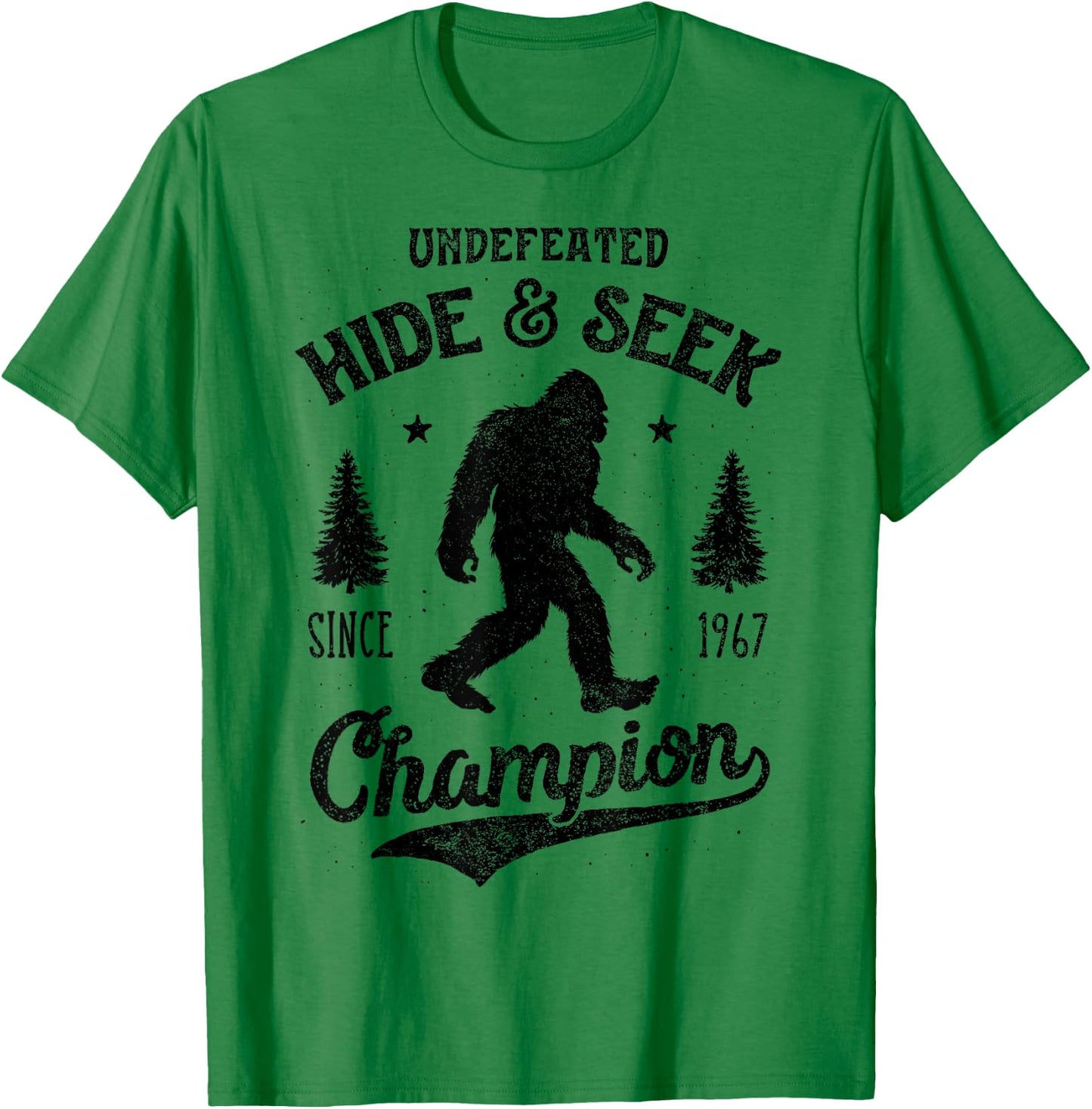 Bigfoot Hide And Seek Champion Funny Sasquatch Retro Vintage T-Shirt - T-Shirt | Irish Green