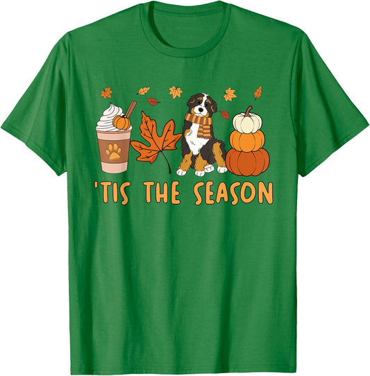 Tis The Season Bernedoodle Dog Fall Autumn Pumpkin Coffee T-Shirt - T-Shirt | Irish Green