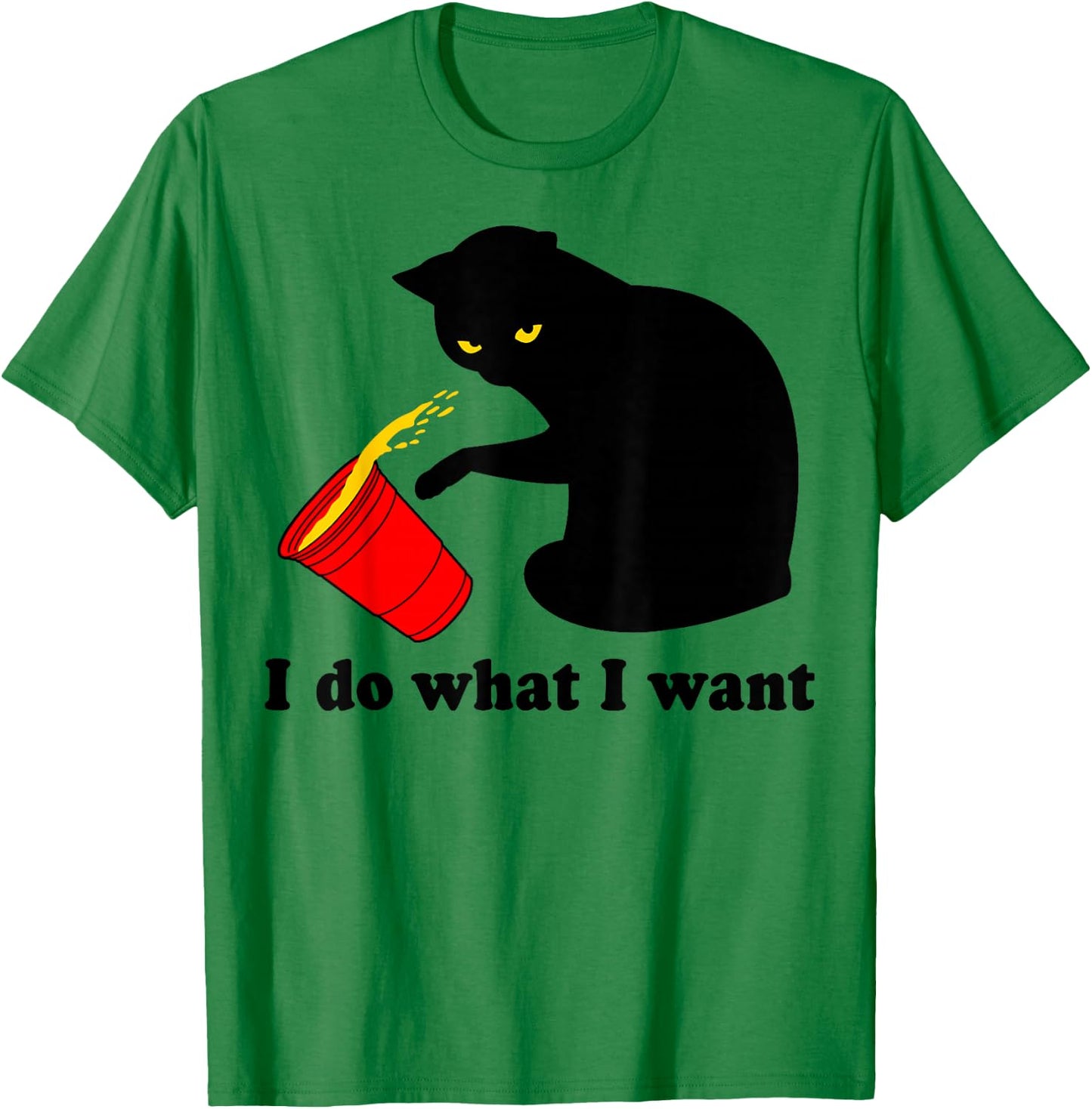 Do What I Want Black Cat Red Cup Funny Graphic XL Dark Heather T-Shirt - T-Shirt | Irish Green
