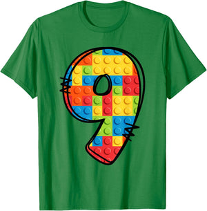 9 Year Old Blocks Building Master Builder 9th Birthday T-Shirt - T-Shirt | Irish Green