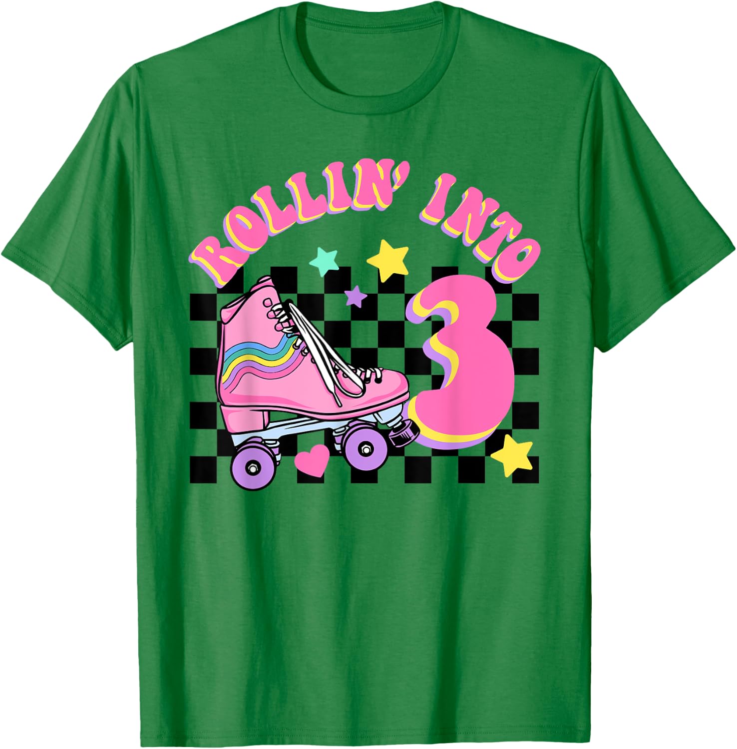 Rolling Into 3 Years Old Skater Groovy Birthday Girls Kids T-Shirt - T-Shirt | Irish Green