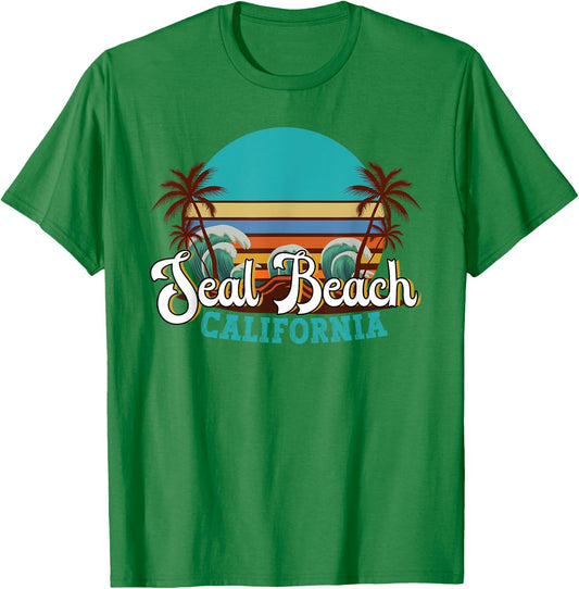 Seal Beach California CA Retro Summer Vacation Souvenir T-Shirt - T-Shirt | Irish Green