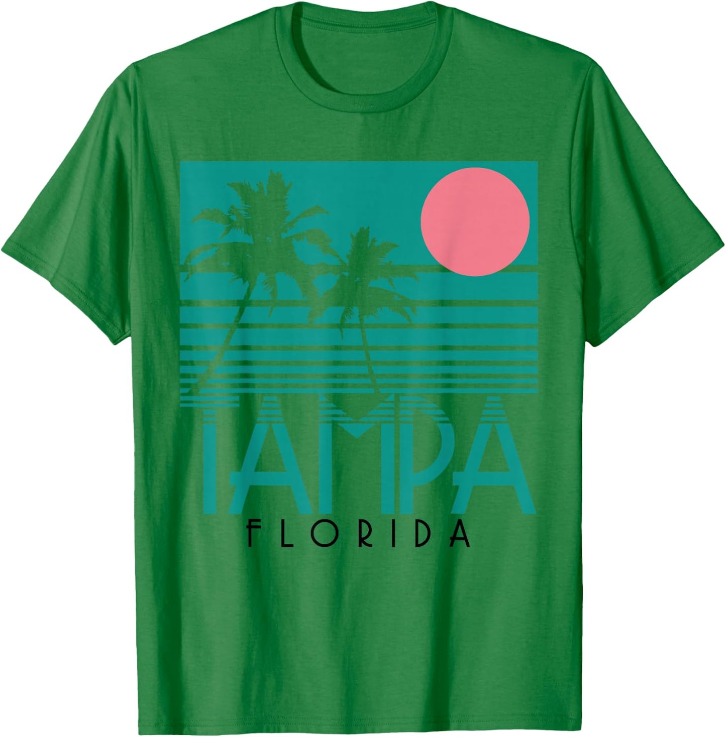 We Love Tampa Florida Palm Trees Surf Retro - -Adults - White - Small - - Short Sleeve T-Shirt - T-Shirt | Irish Green