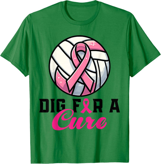 Dig For A Cure Breast Cancer Awareness Volleyball Pink T-Shirt - T-Shirt | Irish Green