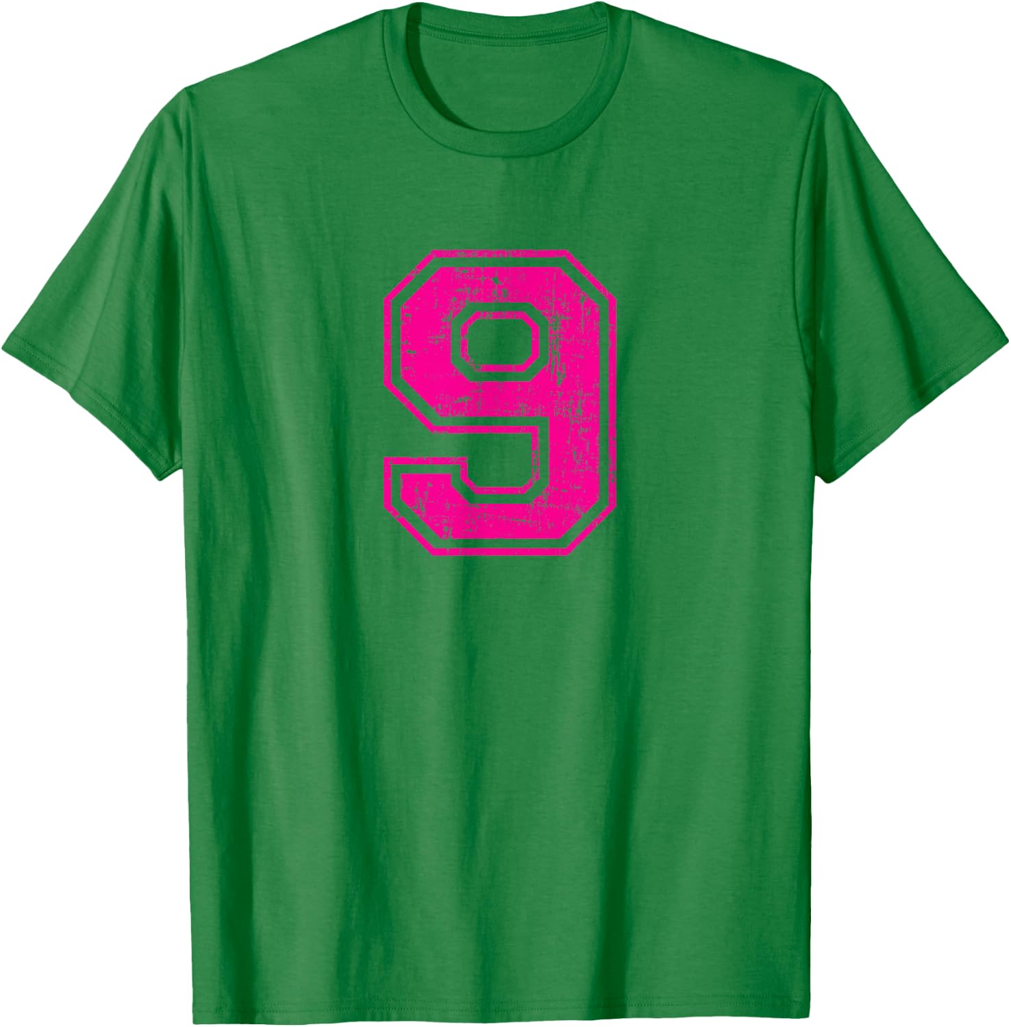 Number 9 Nine Varsity Distressed Vintage Sport Team Player's T-Shirt - T-Shirt | Irish Green