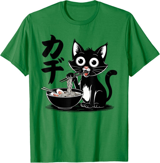 Funny Cat Ramen Noodle Japanese Kawaii Anime Otaku Style T-Shirt - T-Shirt | Irish Green