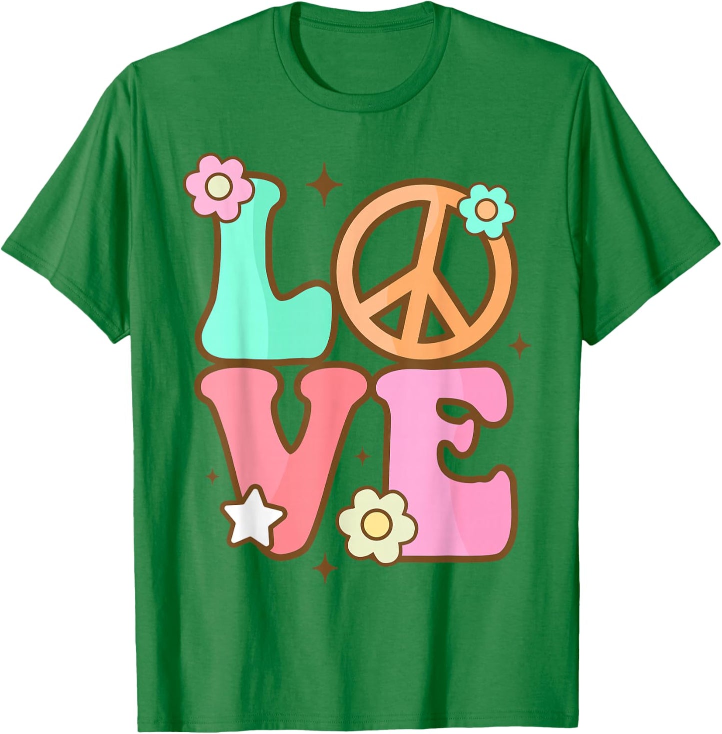 Peace Sign Love 60s 70s Costume Groovy Hippie Theme Party T-Shirt - T-Shirt | Irish Green