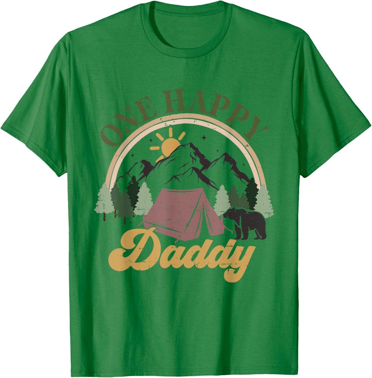 Cute One Happy Camper Birthday Decorations One Happy Daddy T-Shirt - T-Shirt | Irish Green