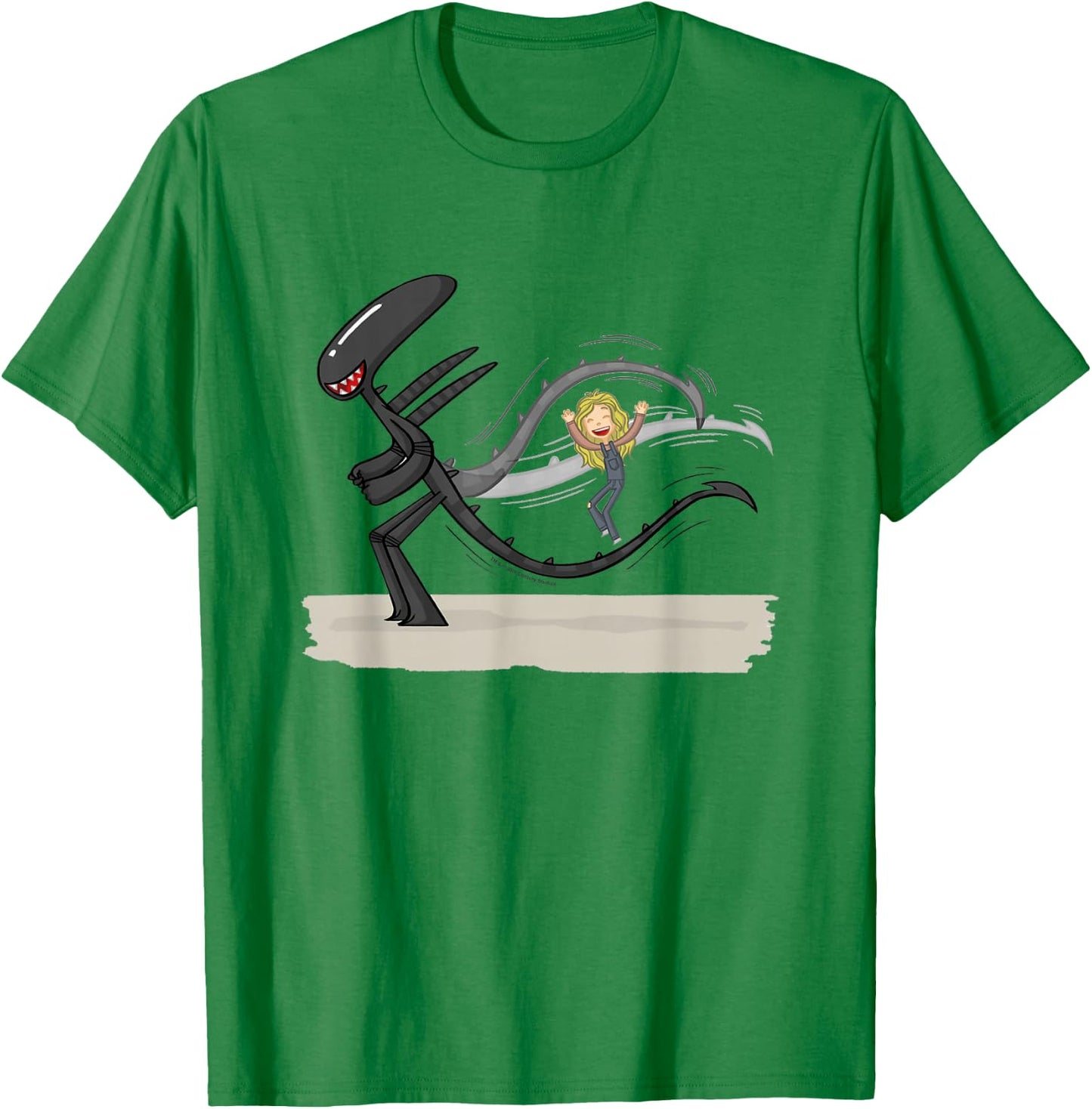 Aliens Cute Animated Xenomorph Jump Tail Big Chest Logo T-Shirt - T-Shirt | Irish Green