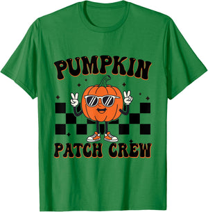 Pumpkin Patch Crew Matching Family Halloween Groovy T-Shirt - T-Shirt | Irish Green