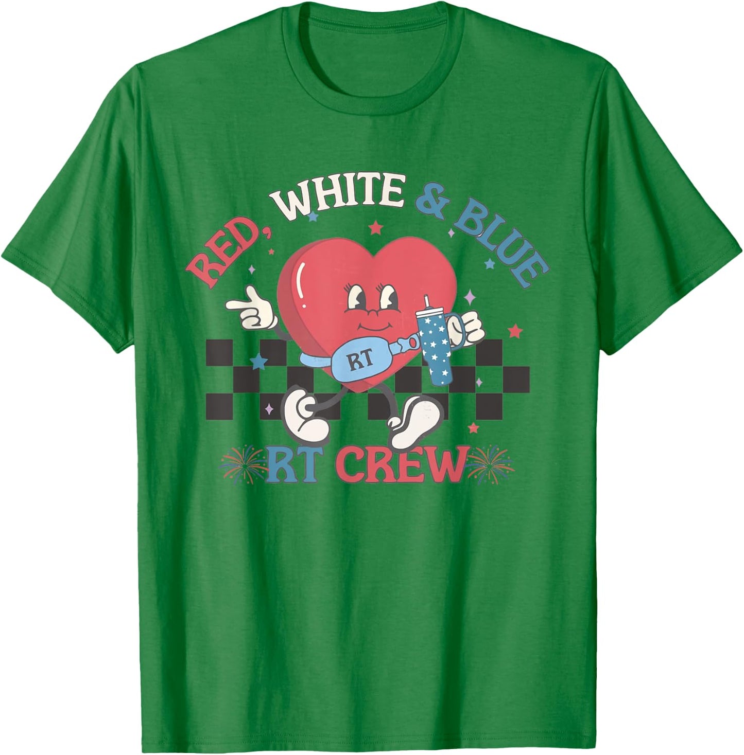 Red White Blue RT Crew Respiratory Therapist 4th of July T-Shirt - T-Shirt | Irish Green