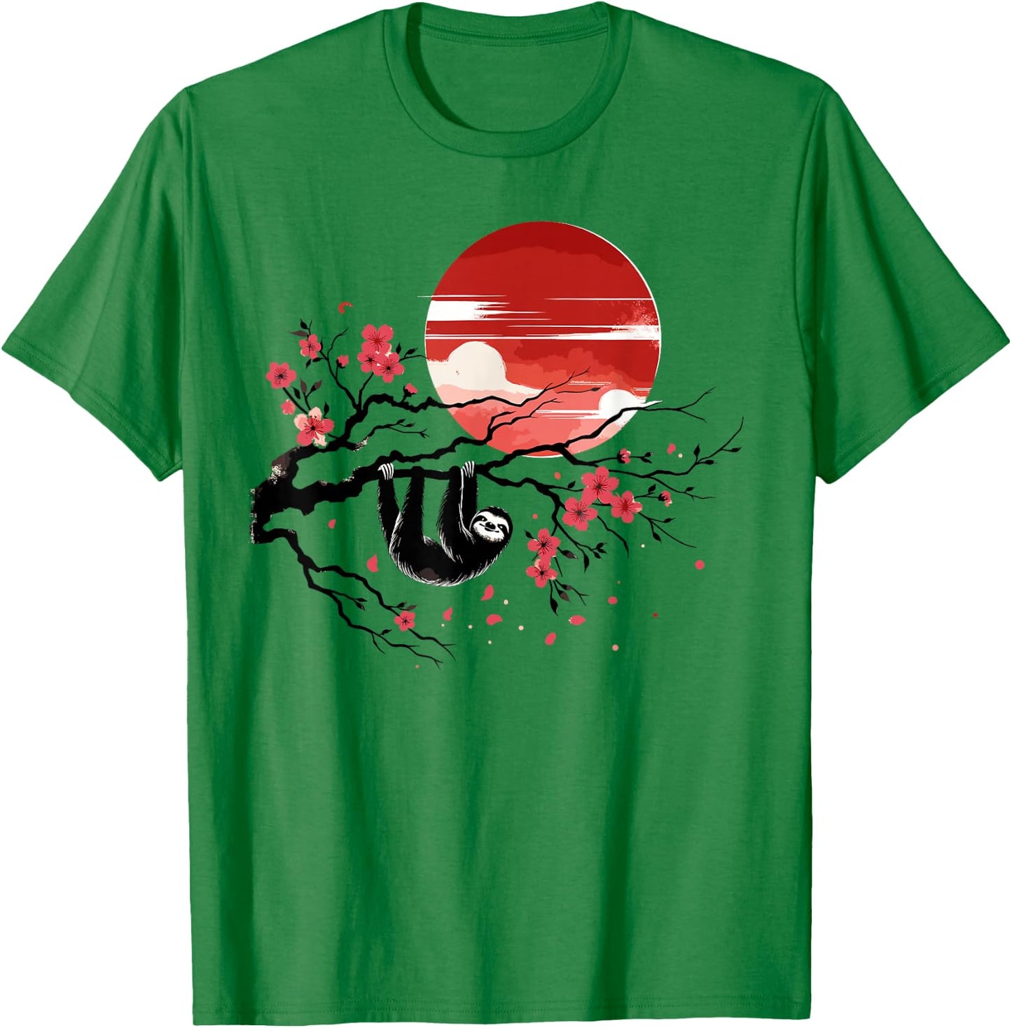 Kawaii Anime Japanese Art Sakura Men Women Kids Funny Sloth T-Shirt - T-Shirt | Irish Green